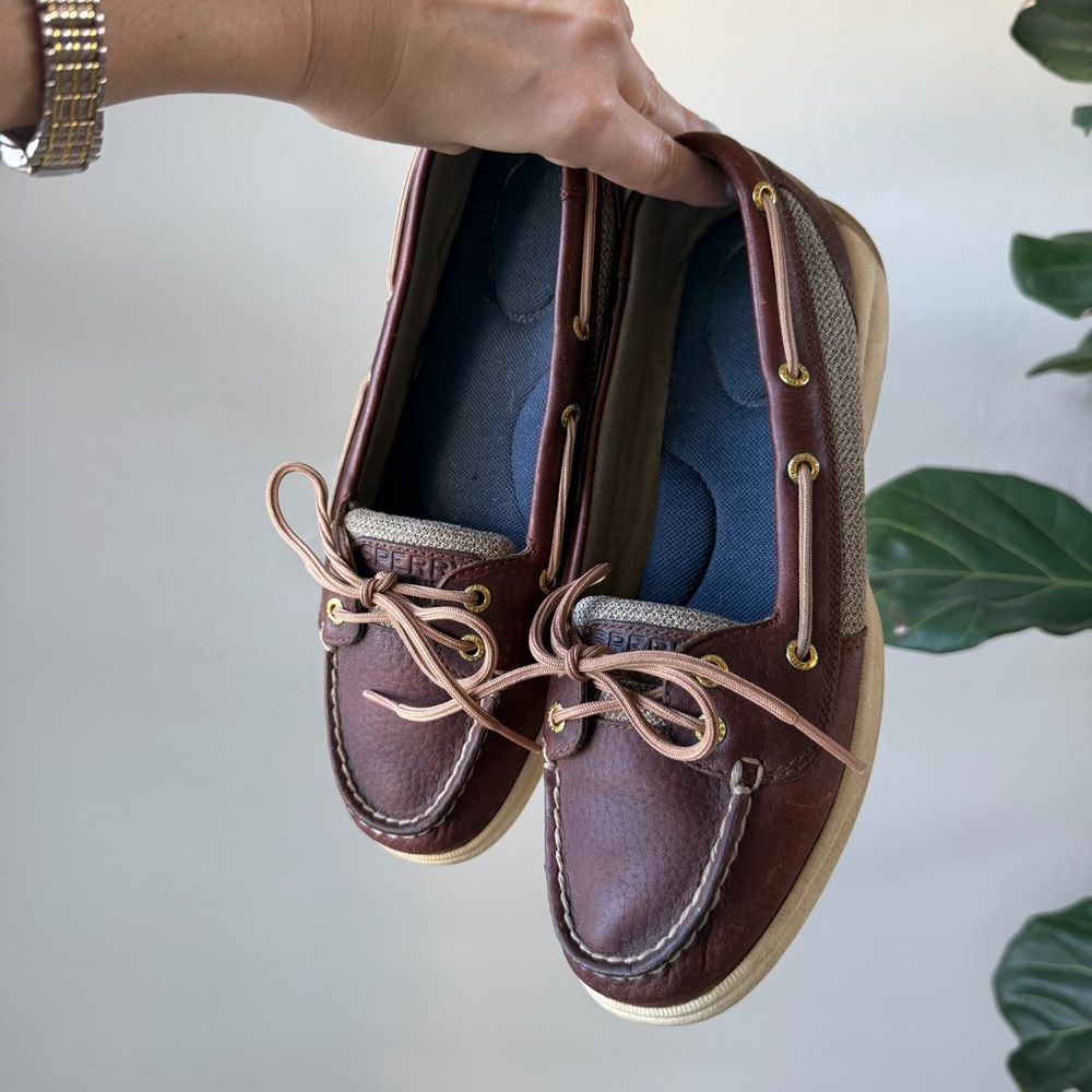 Sperry Top-Sider Women’s Size 8.5M Brown Leather Boat Shoes Lace Up Casual